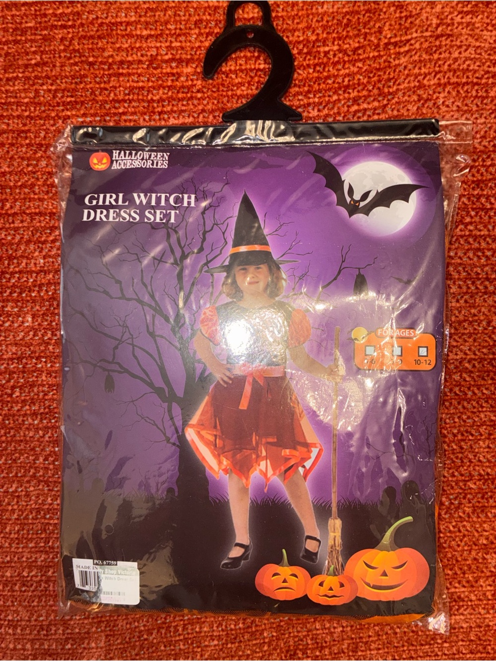 Girl Witch Dress Set - Orange/Purple